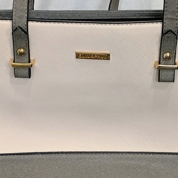 Elim & Paul Off-White Cream Gray Neutral Canvas Tote Bag - Picture 3 of 10